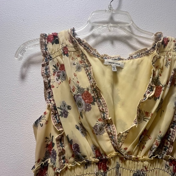 Max Studio Chic Romance Vintage Vibe Smocked Maxi Dress, Sz S, Yellow Floral - Picture 3 of 7